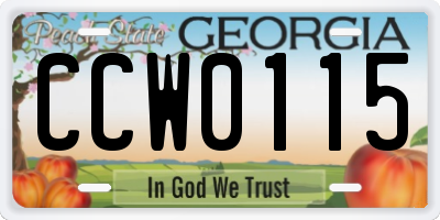 GA license plate CCW0115