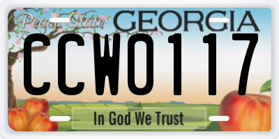 GA license plate CCW0117