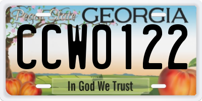 GA license plate CCW0122