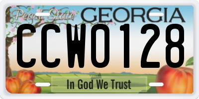GA license plate CCW0128