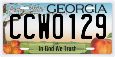 GA license plate CCW0129