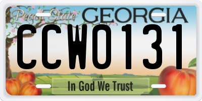 GA license plate CCW0131