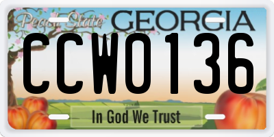 GA license plate CCW0136
