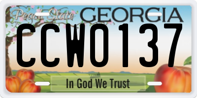 GA license plate CCW0137