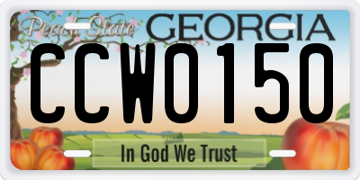 GA license plate CCW0150