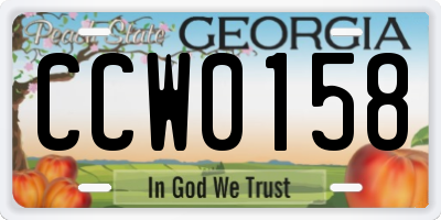 GA license plate CCW0158
