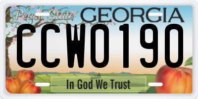 GA license plate CCW0190