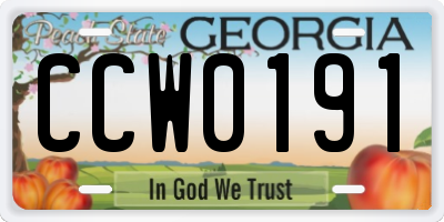 GA license plate CCW0191
