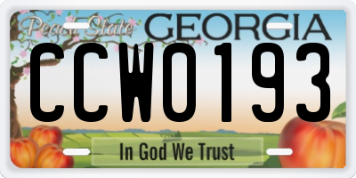 GA license plate CCW0193