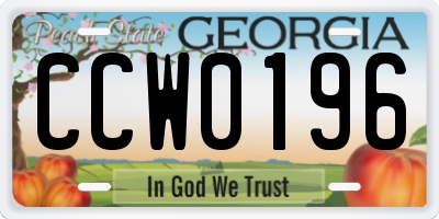 GA license plate CCW0196