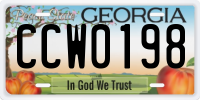 GA license plate CCW0198