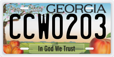 GA license plate CCW0203
