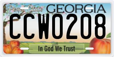 GA license plate CCW0208