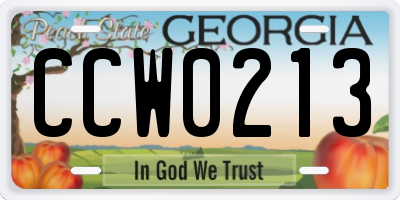 GA license plate CCW0213