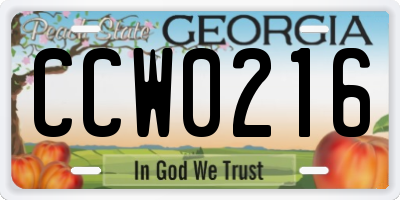 GA license plate CCW0216