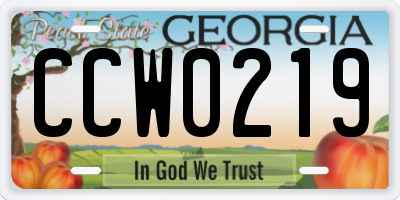 GA license plate CCW0219