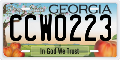 GA license plate CCW0223