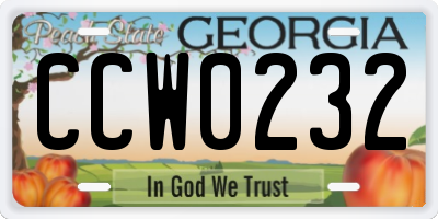 GA license plate CCW0232