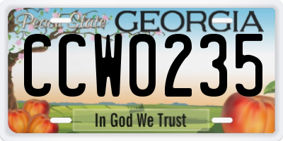 GA license plate CCW0235