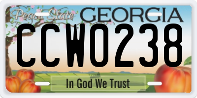 GA license plate CCW0238