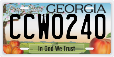 GA license plate CCW0240