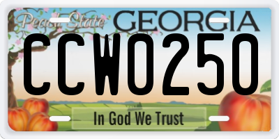GA license plate CCW0250