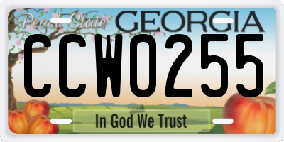 GA license plate CCW0255