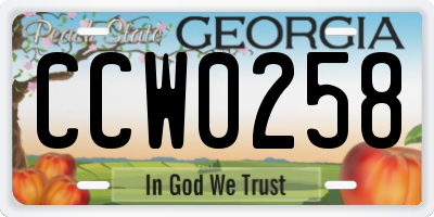 GA license plate CCW0258