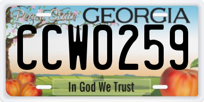 GA license plate CCW0259