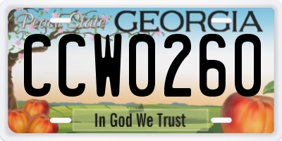 GA license plate CCW0260