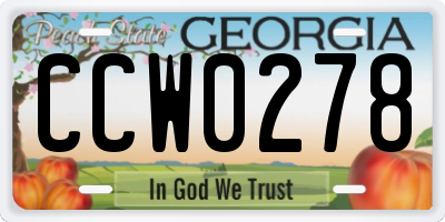GA license plate CCW0278