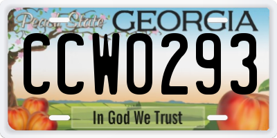 GA license plate CCW0293