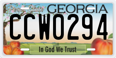 GA license plate CCW0294