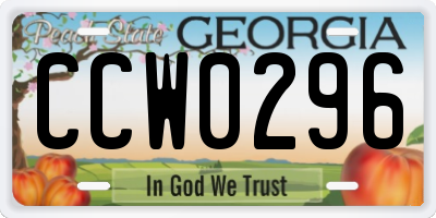 GA license plate CCW0296