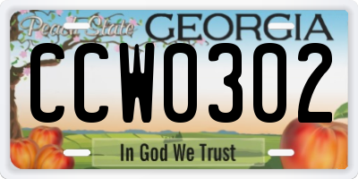 GA license plate CCW0302