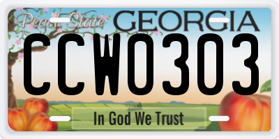 GA license plate CCW0303