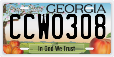 GA license plate CCW0308