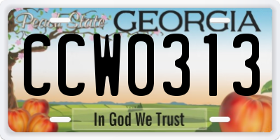 GA license plate CCW0313