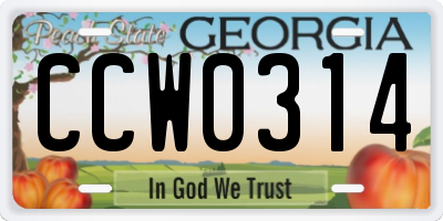 GA license plate CCW0314
