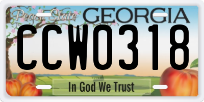 GA license plate CCW0318