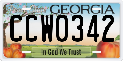 GA license plate CCW0342