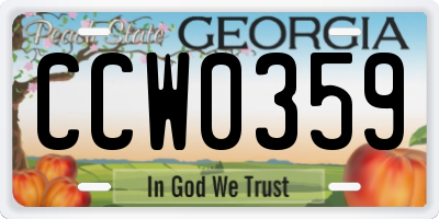 GA license plate CCW0359