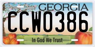 GA license plate CCW0386