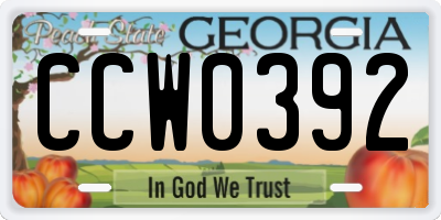 GA license plate CCW0392