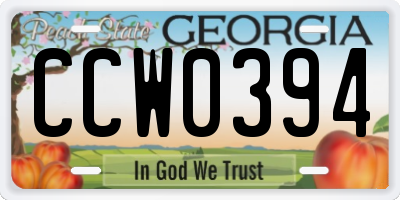 GA license plate CCW0394