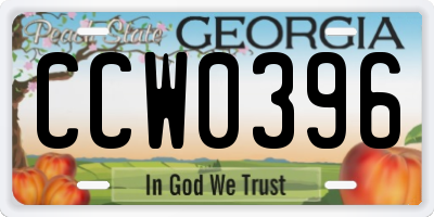 GA license plate CCW0396