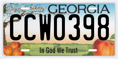 GA license plate CCW0398
