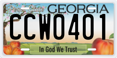 GA license plate CCW0401