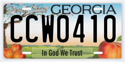 GA license plate CCW0410