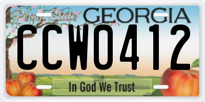 GA license plate CCW0412
